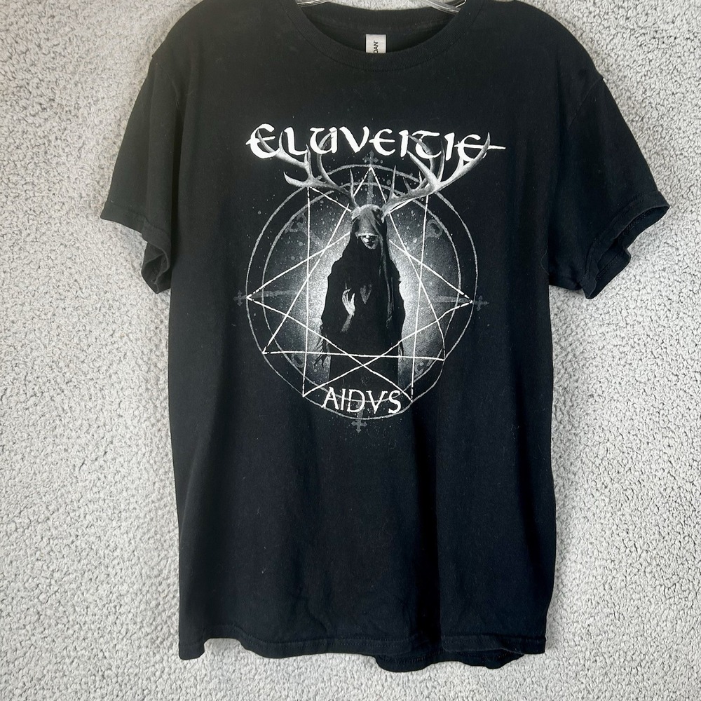 ELUVEITIE Aidus Swiss Folk Metal Graphic Band T Shirt Size M Black Goth Zürich